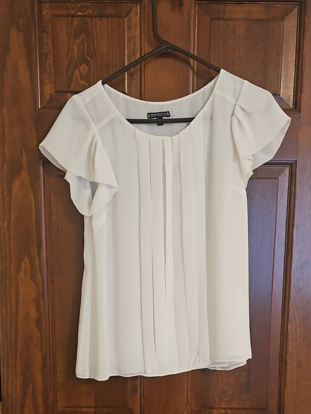 Express Cream Pleated Flutter Sleeve Blouse